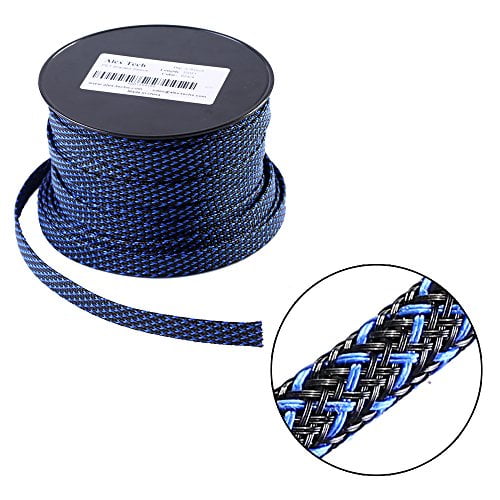 12mm BLACK BLUE Expandable Braided DENSE PET Cable Sleeving Audio Sleeve DIY